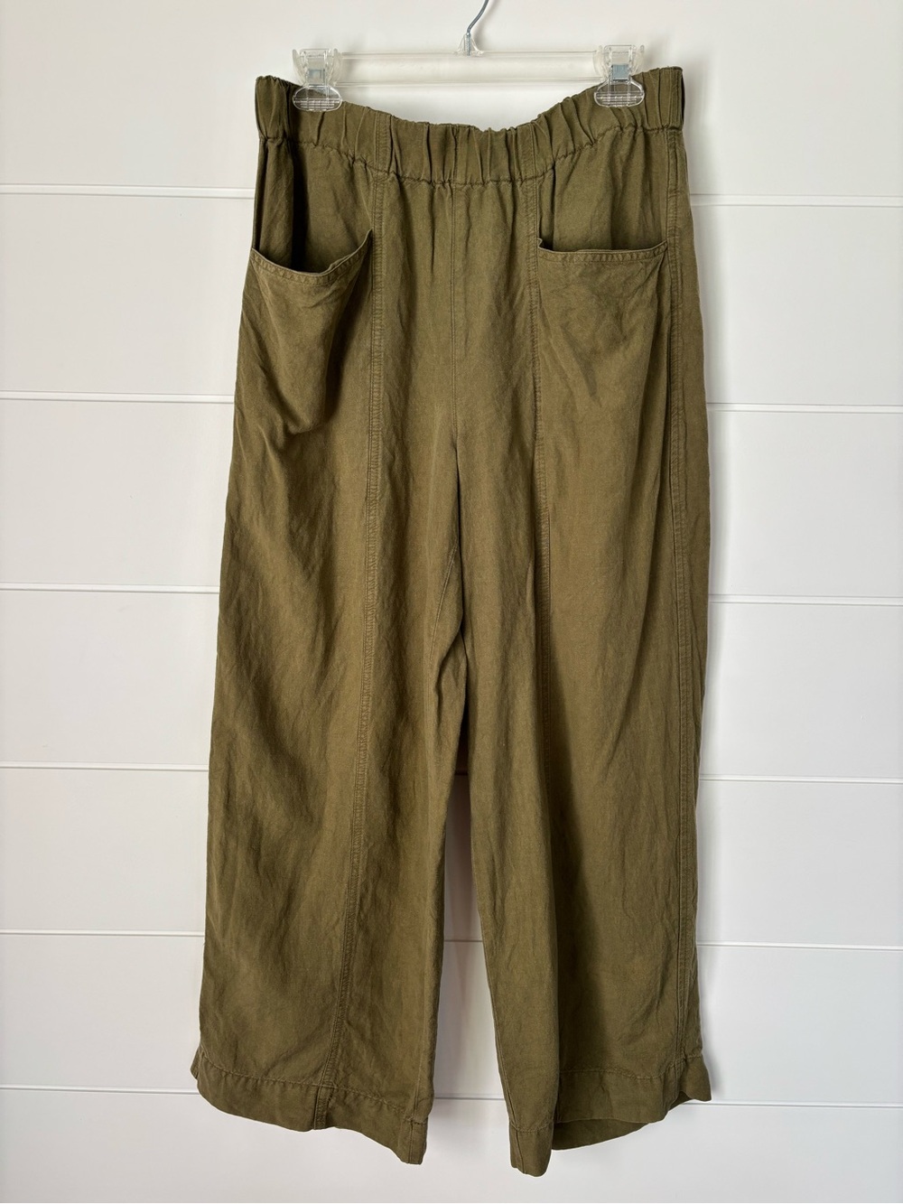 Madewell Linen-Blend Pull-On High-Rise Wide-Leg Green Pants Size Medium